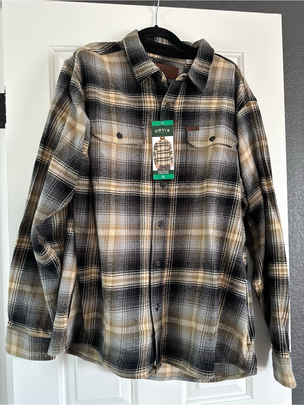 Orvis Black, Cream & Tan Plaid Flannel Shirt Jacket